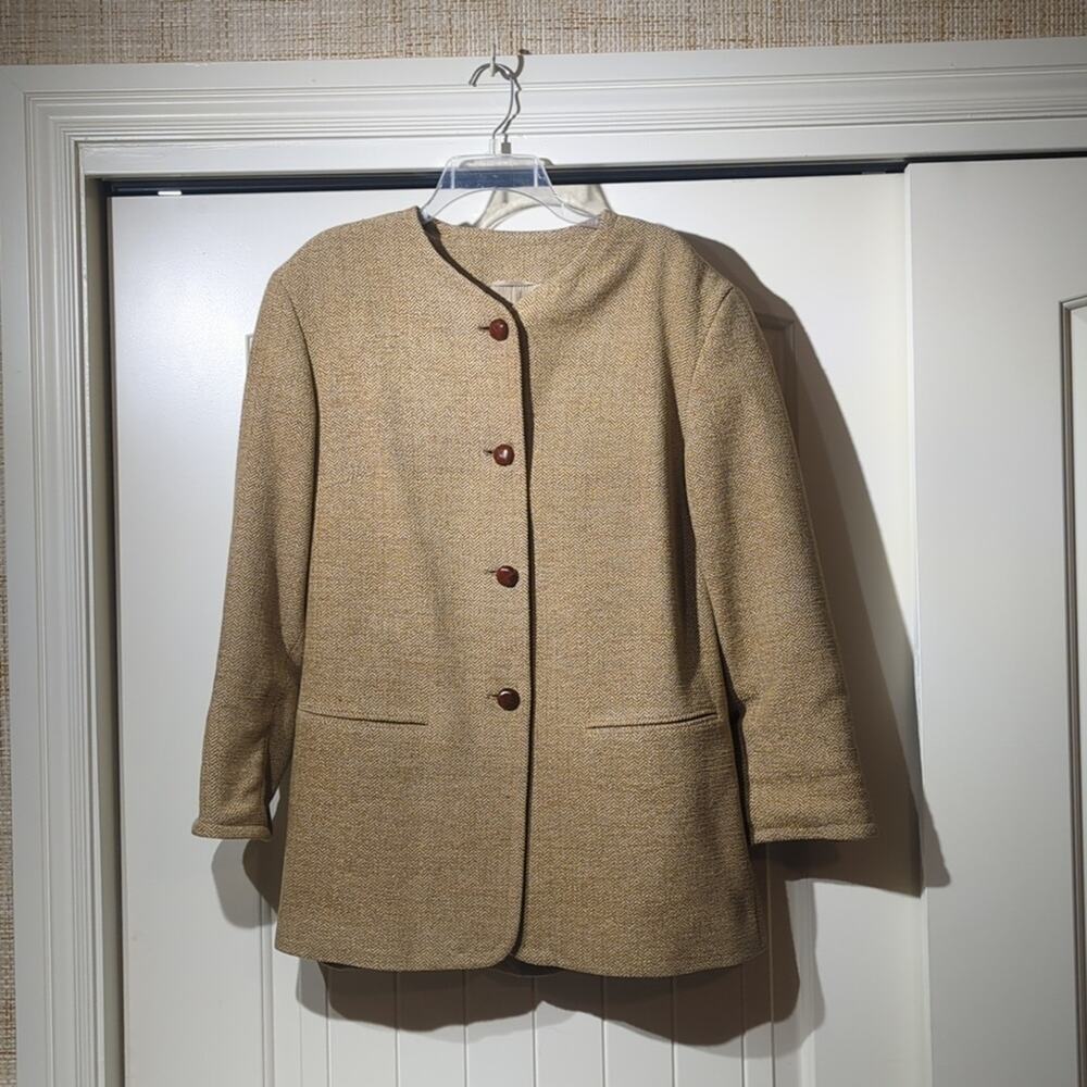 Madeleine Made in Germany Lightweight Herringbone 29" Long Jacket Women's Sz 14